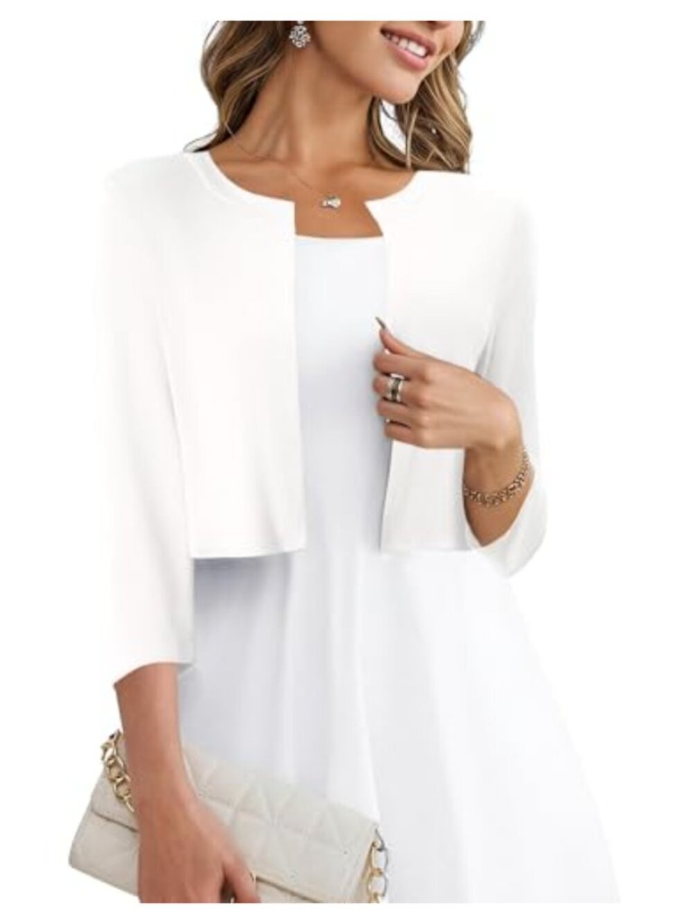 Women's Cropped Knit Cardigan 3/4 Sleeve Cotton Blend Casual
